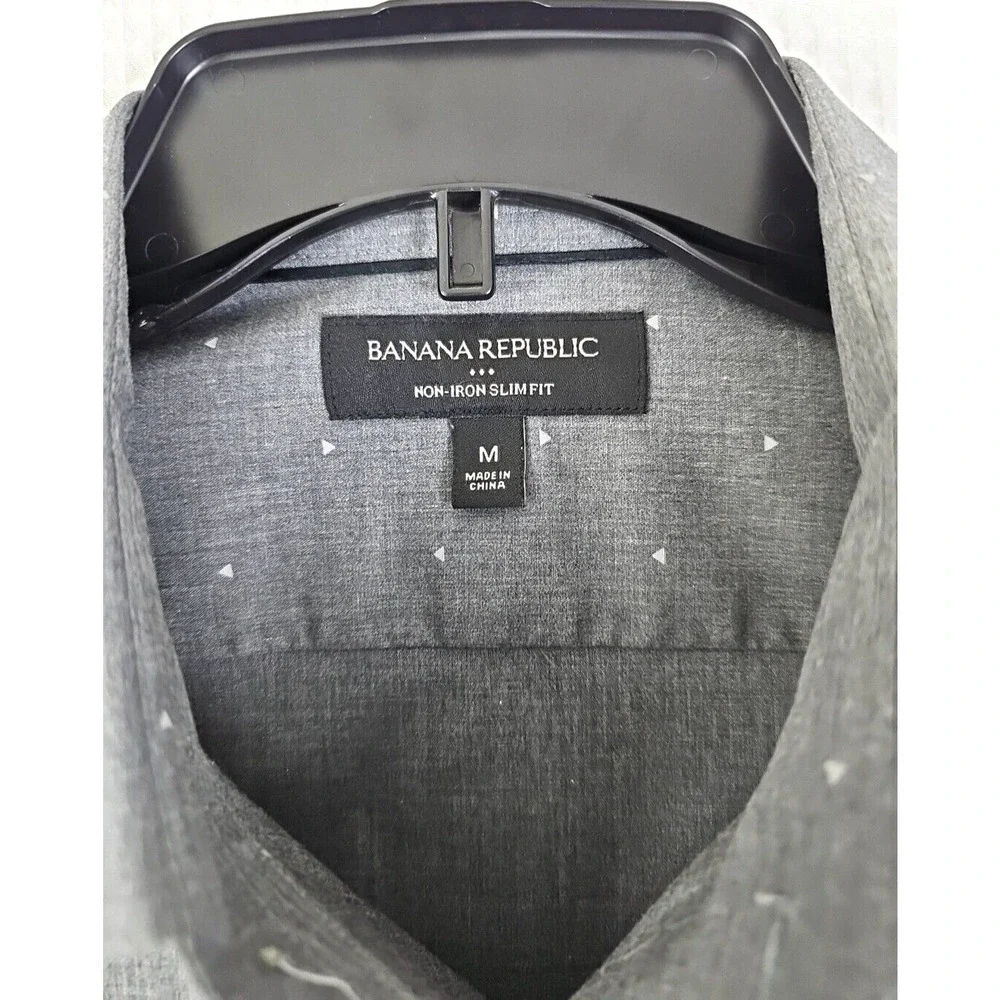Banana Republic ~Men's Size M~Gray/Dots Non Iron Slim Fit Button-Up Shirt Cotton